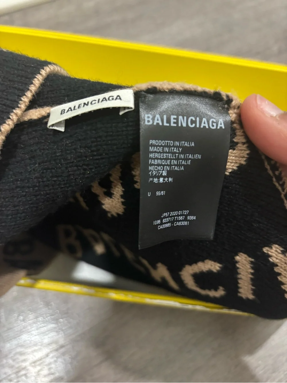 Balenciaga Tan Beanie with Black Logo Knit